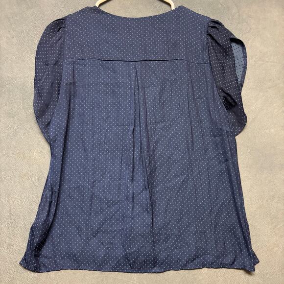 H&M Navy Dotted Sheer Button Front Blouse Size 10 Blue Work Business Office - Picture 2 of 11